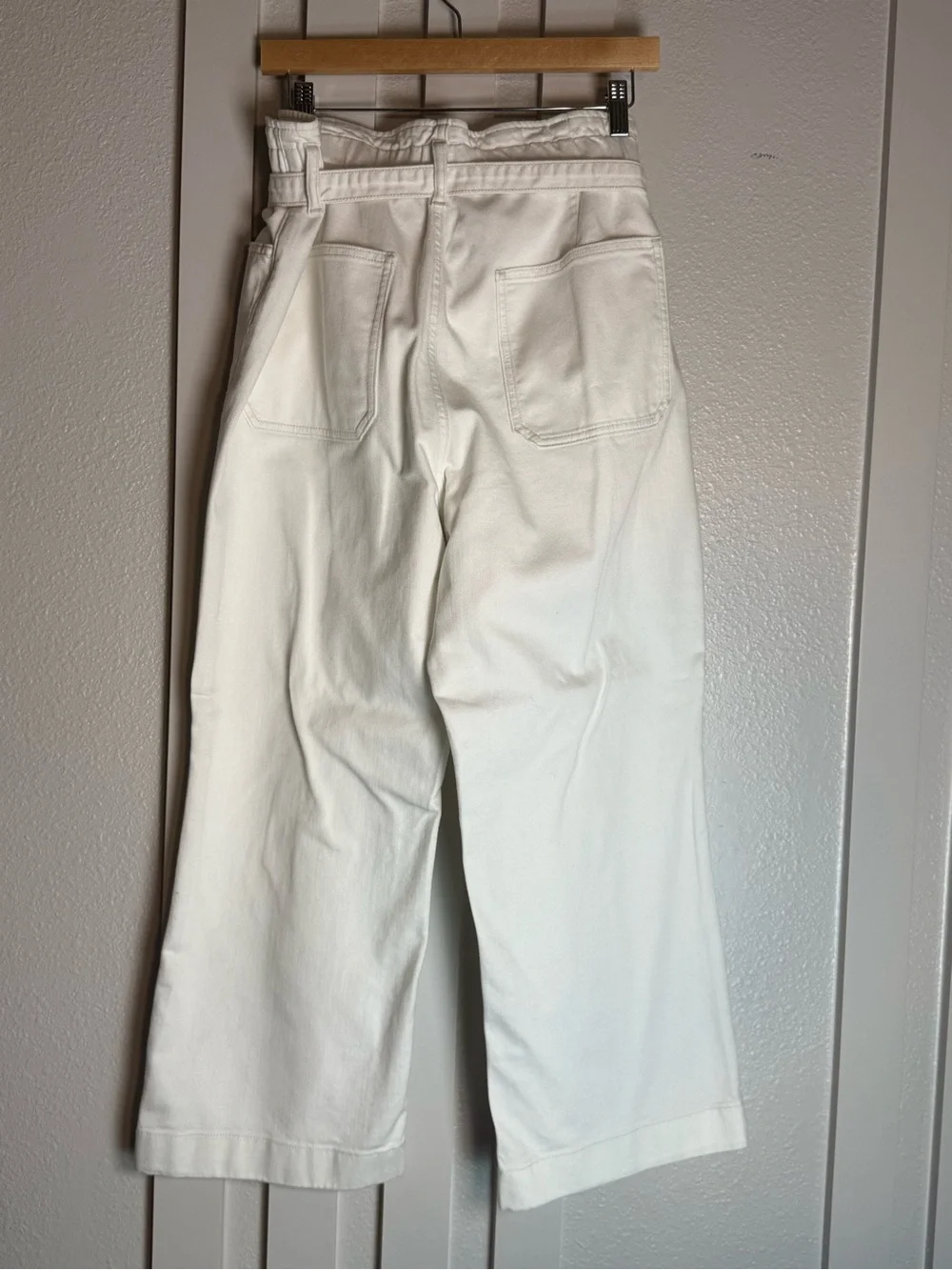 J.Crew White High Rise Wide Leg Cropped Jeans Tie Waist Size 32
